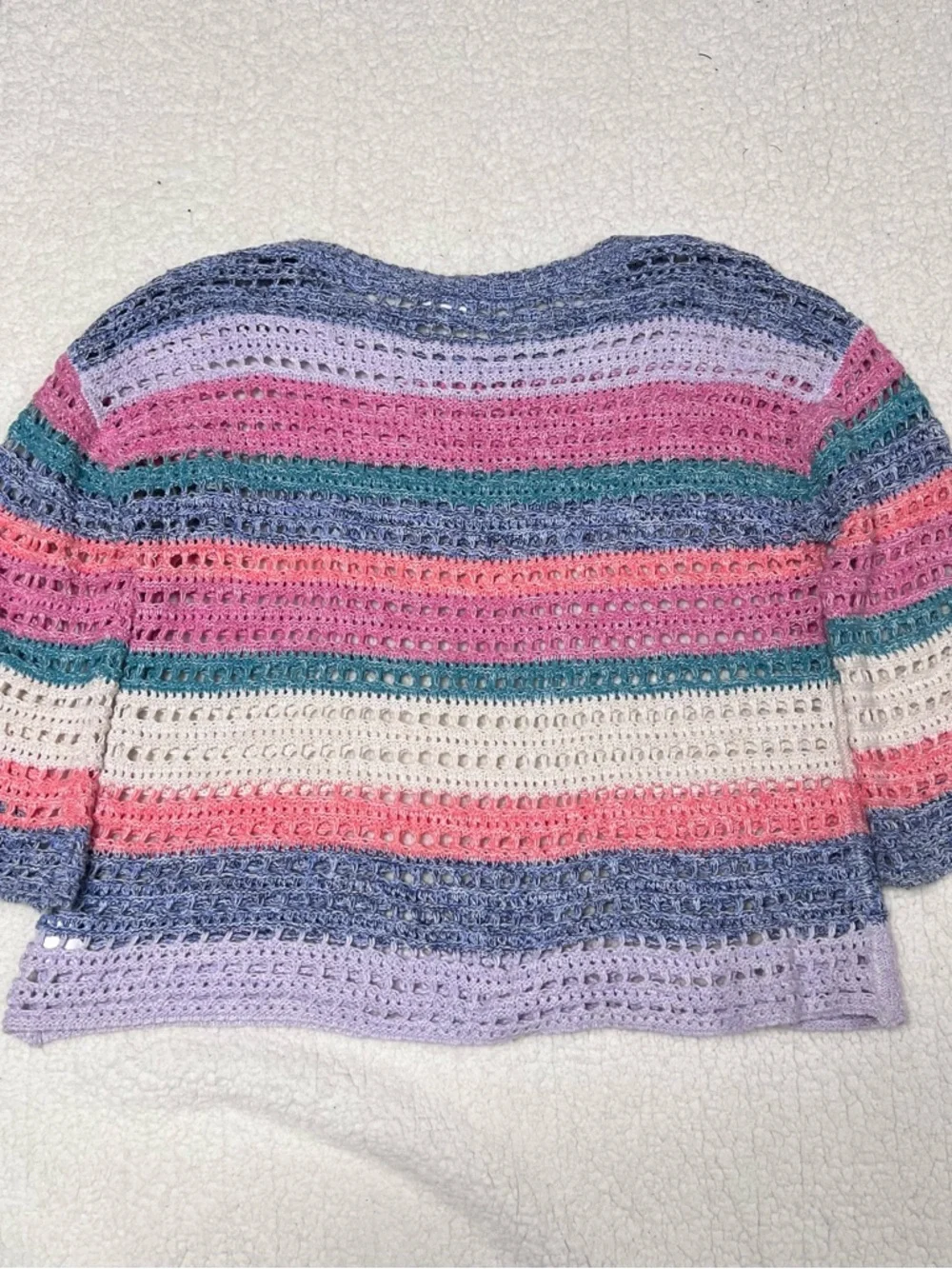 GAP Wide Sleeve Crochet 100% cotton Crew Sweater in Pink Multi XL